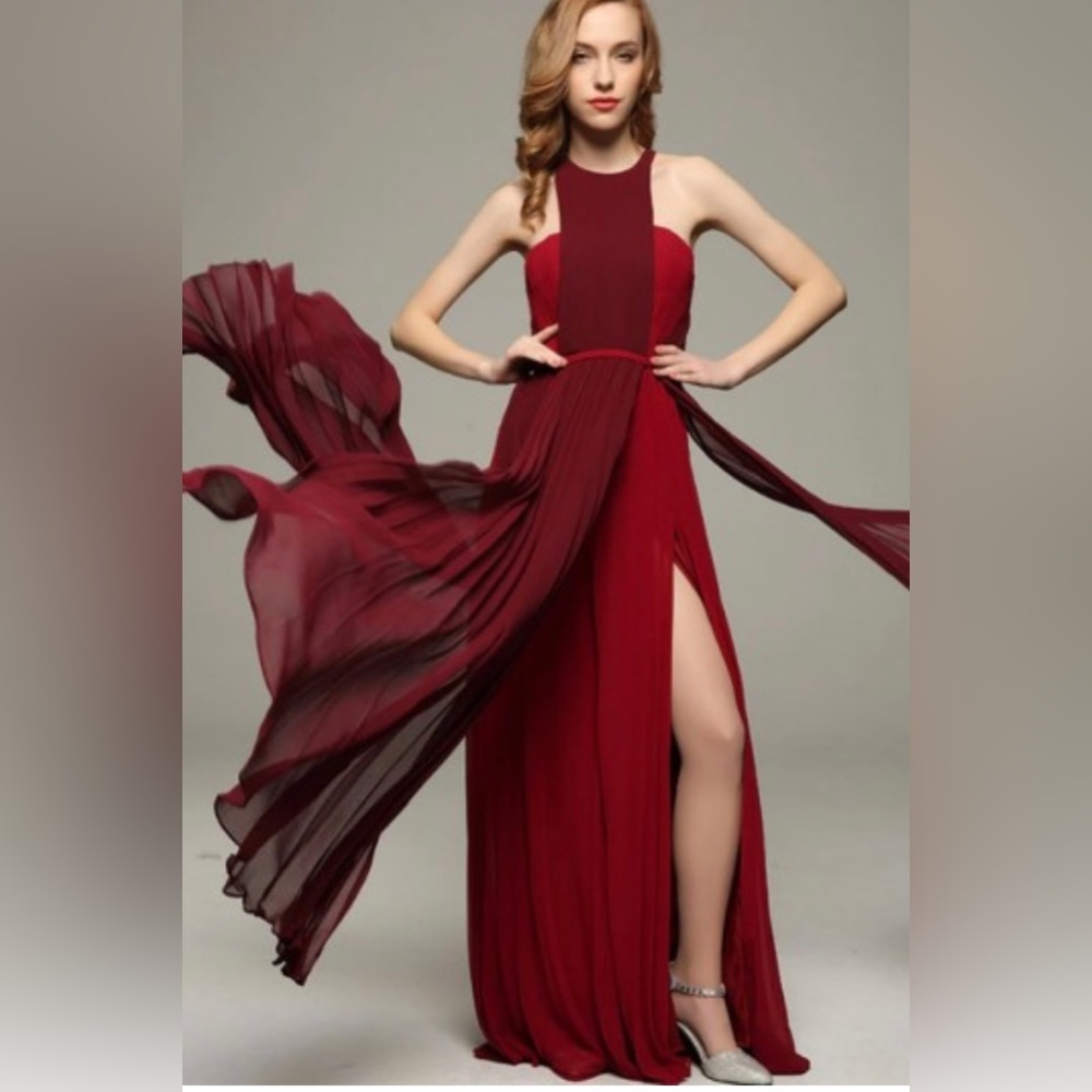 NWT Celeb pleated Crepe strapless Maxi Dress Formal prom, burgundy red, Sz.2 - Picture 3 of 13